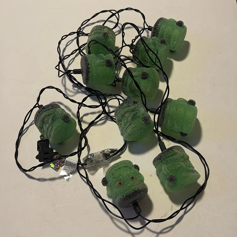 Frankenstein Blow Mold String Lights Halloween Pumpkin Hollow TESTED 1996 VTG